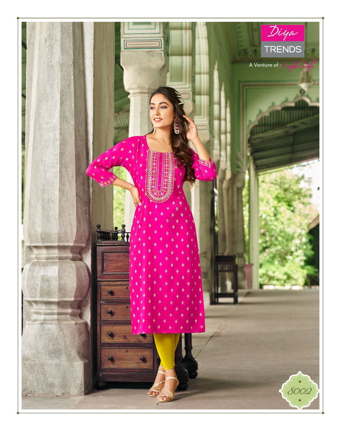 Victoria Vol 8 By Diya Rayon Foil Printed Kurtis Catalog